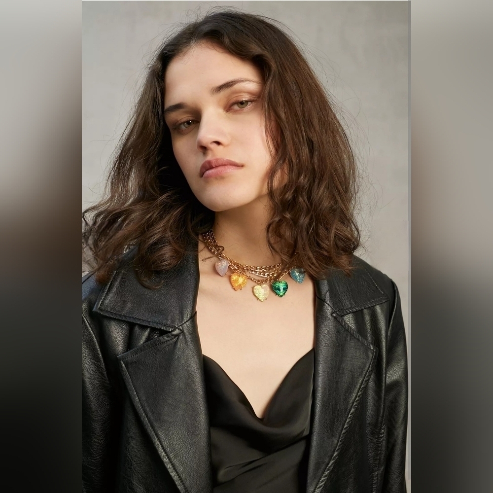 NEW! Urban Outfitters,  Indy Heart Charm Layering Necklace,Gold Multicolor Heart